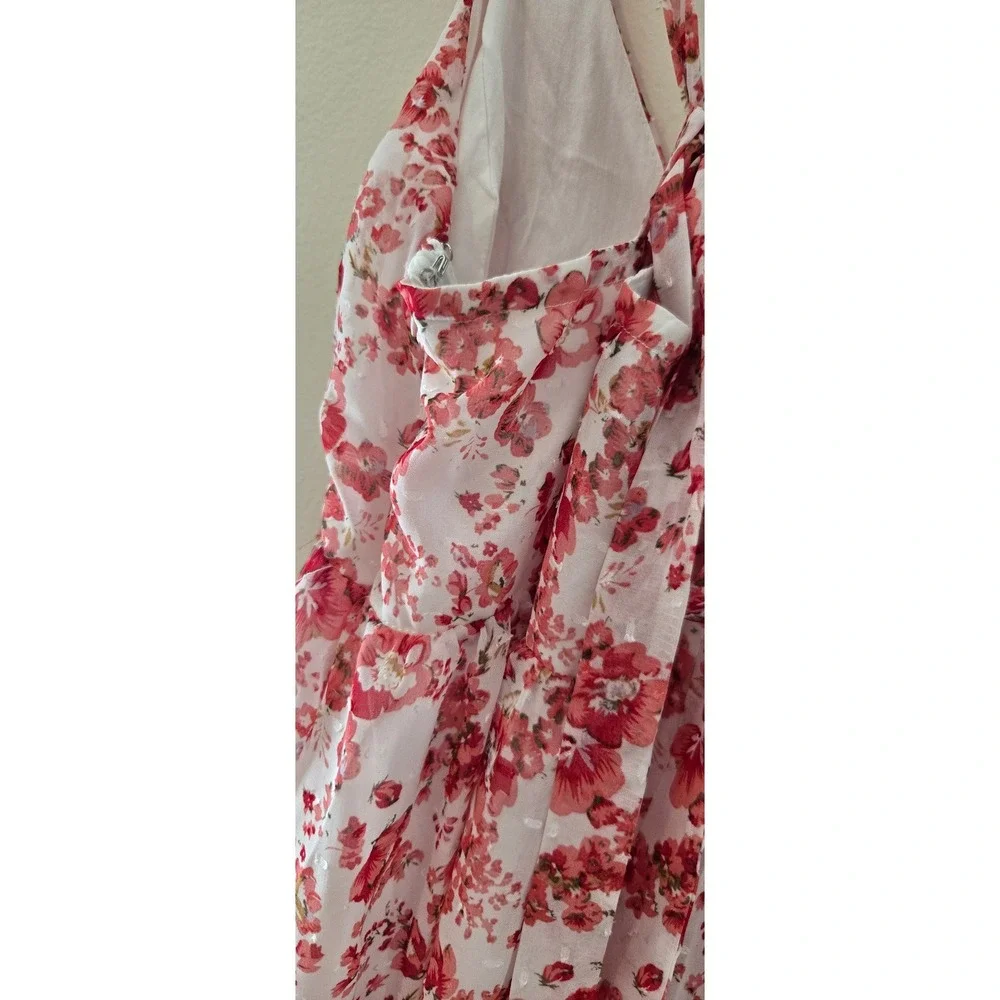 LULU'S Maxi Dress Red White V-Neck Ruffle Hem Sleeveless Backless Summer Gown - Picture 6 of 8